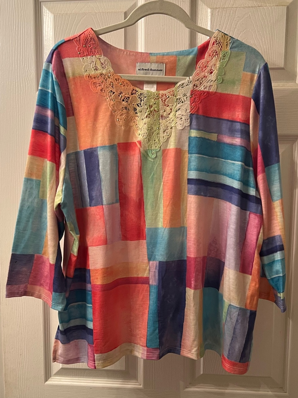 Alfred Dunner Multicolor Patchwork Lace-Trim Tunic XL